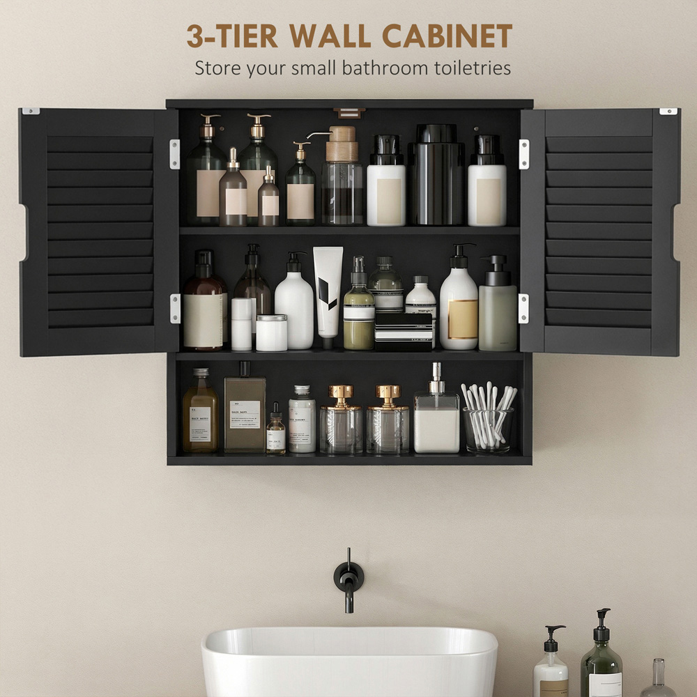 Portland 2 Door Single Shelf Black Wall-Mounted Bathroom Storage Cabinet Image 6