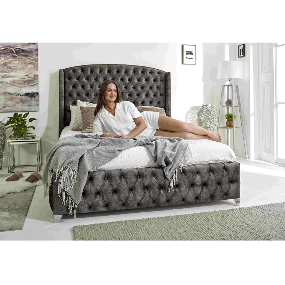 Eleganza Home Winfield Double Grey Oakland Fabric Bed Frame with Chesterfield Headboard Image 4