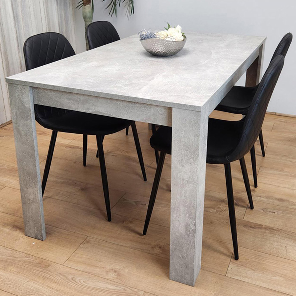 Portland Leather and Wood 4 Seater Dining Set Stone Grey Effect and Black Image 1
