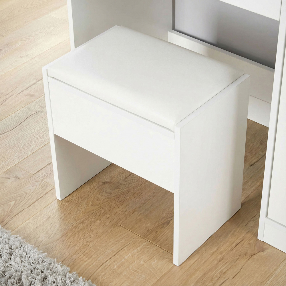 Home Source Sophie Single Door Single Drawer White Hollywood Dressing Table Set with LED Mirror Image 6