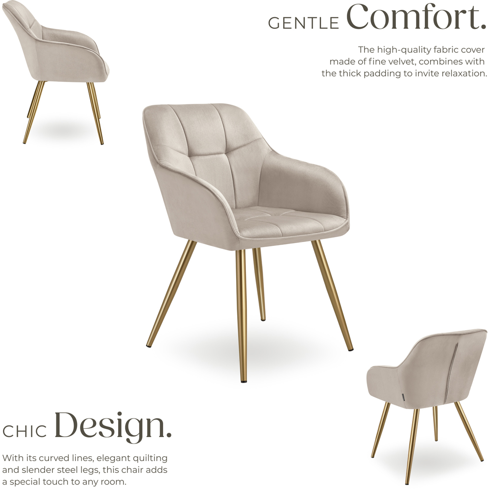 Tectake Marilyn Tauper and Gold Quilted Velvet Continuous Backrest Chair Set of 6 Image 6