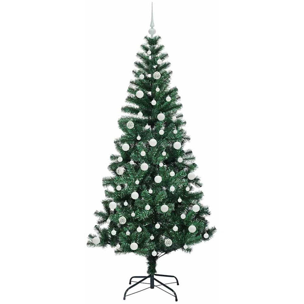 vidaXL Pre-Lit White Baubles Green Artificial Christmas Tree 7ft Image 4