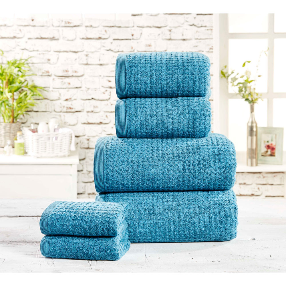 Rapport Home Waffle Blue Textured Hand Towel Image 2