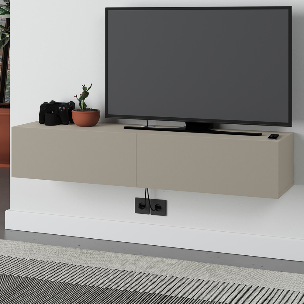 Decortie Francy 2 Door Sandstone Modern Wall Mounted TV Unit Image 1