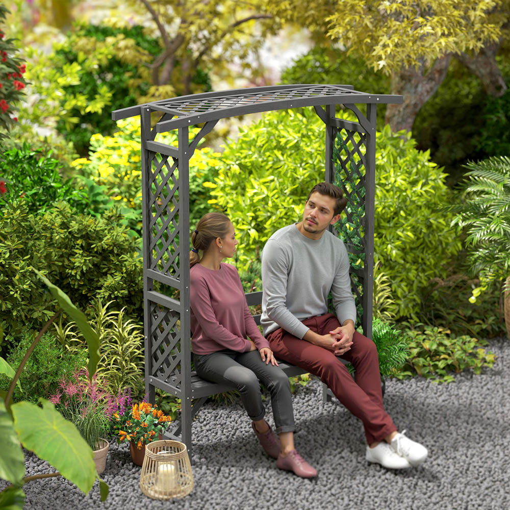 Outsunny Grey Wooden Garden Arbour with Seat Image 4