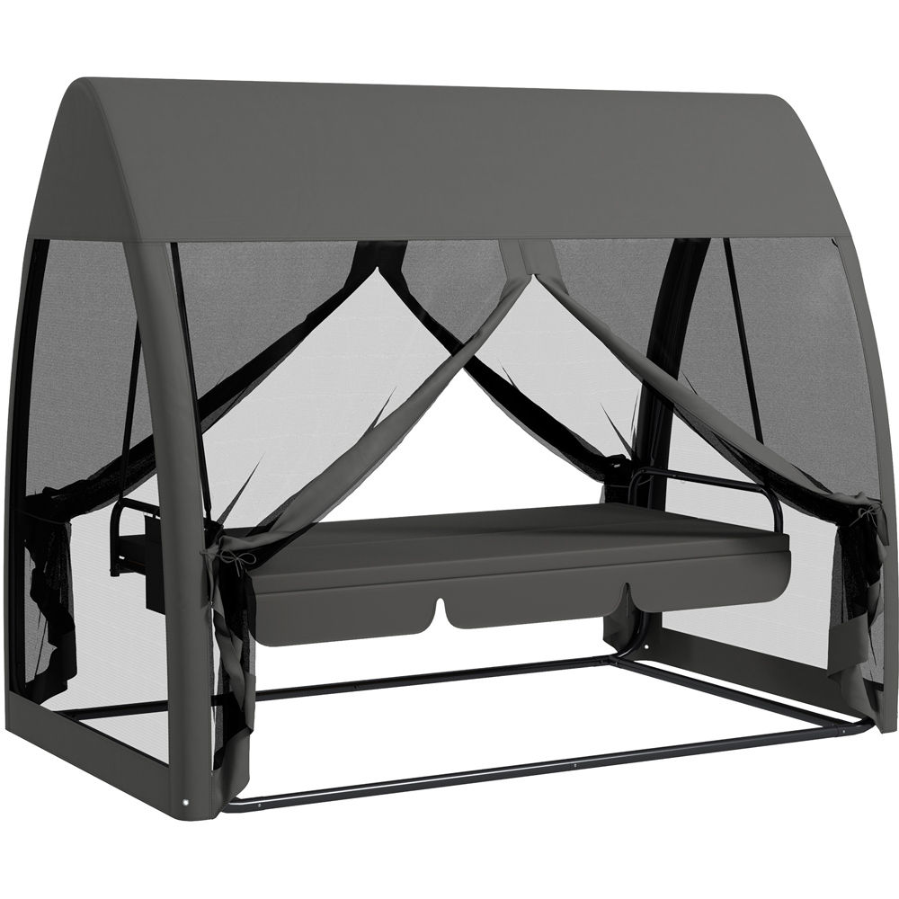 Outsunny 3 Seater Grey Garden Swing Chair with Mesh Canopy Image 2