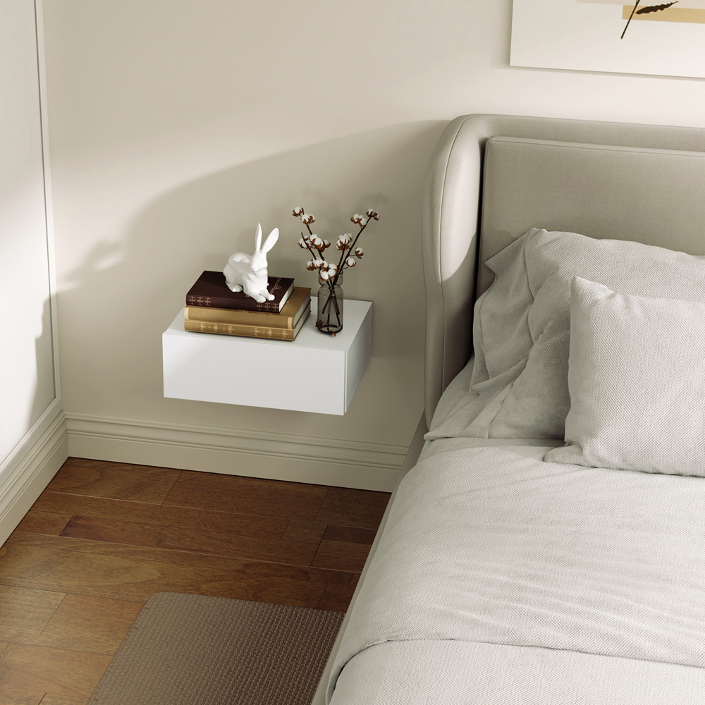 HOMCOM Single Drawer White Floating Wall-Mounted Bedside Table Image 3