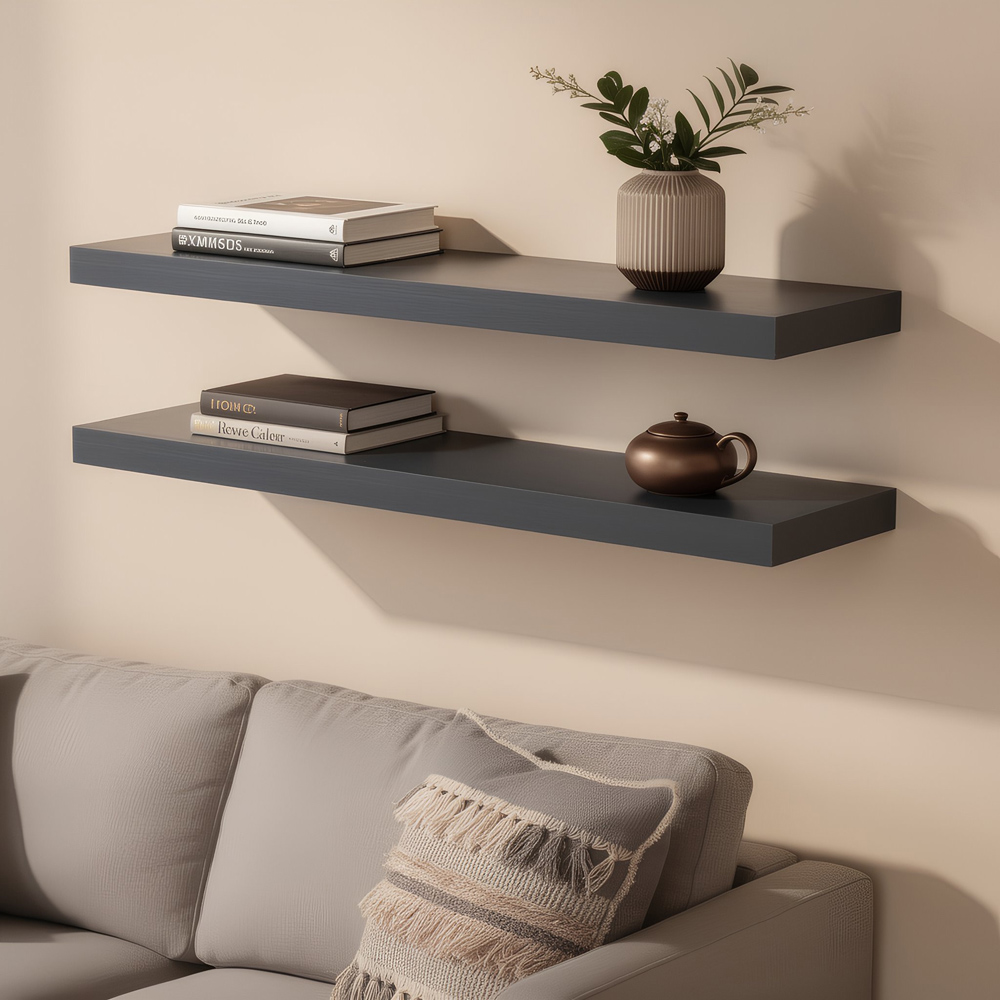 Harbour Housewares 100cm 6 Pack Grey Floating Shelf Image 2