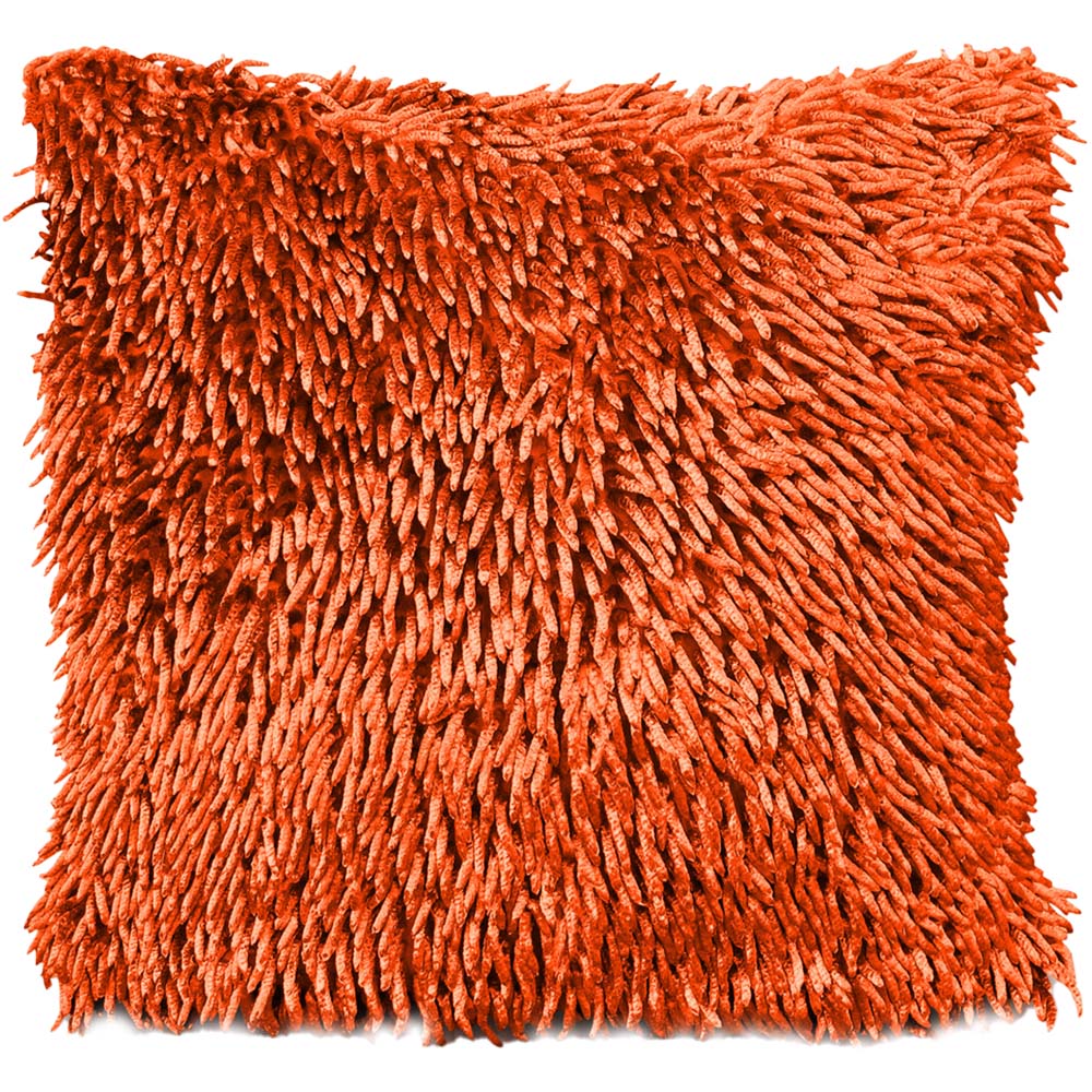 Velosso Orange Shaggy Chenille Filled Cushion 43 x 43cm 2 Pack Image 1