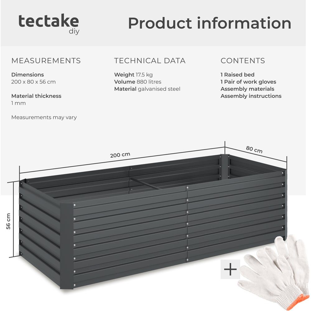 tectake Galvanised Steel Raised Garden Bed 880L 200 x 80 x 56cm Image 9