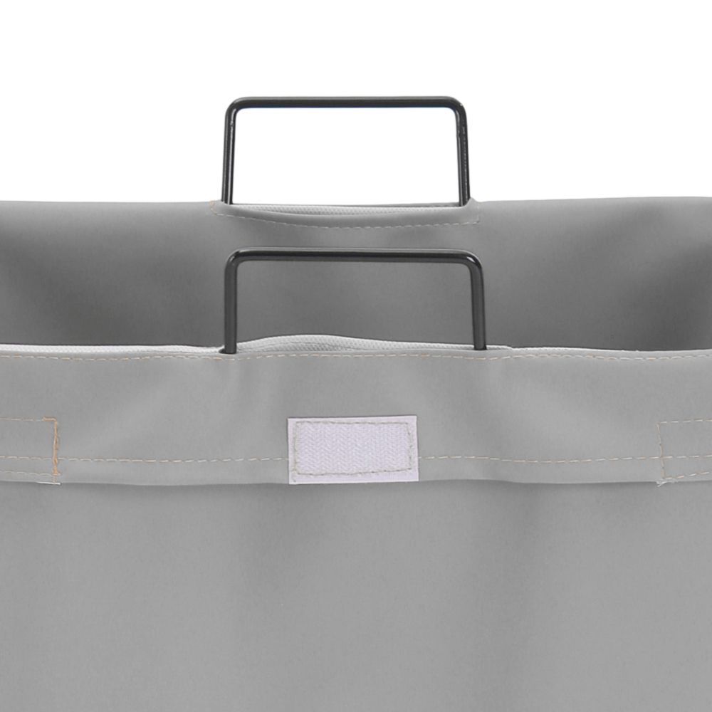 Living and Home Grey Metal Frame PU Leather Collapsible Laundry Basket with Lid Image 4