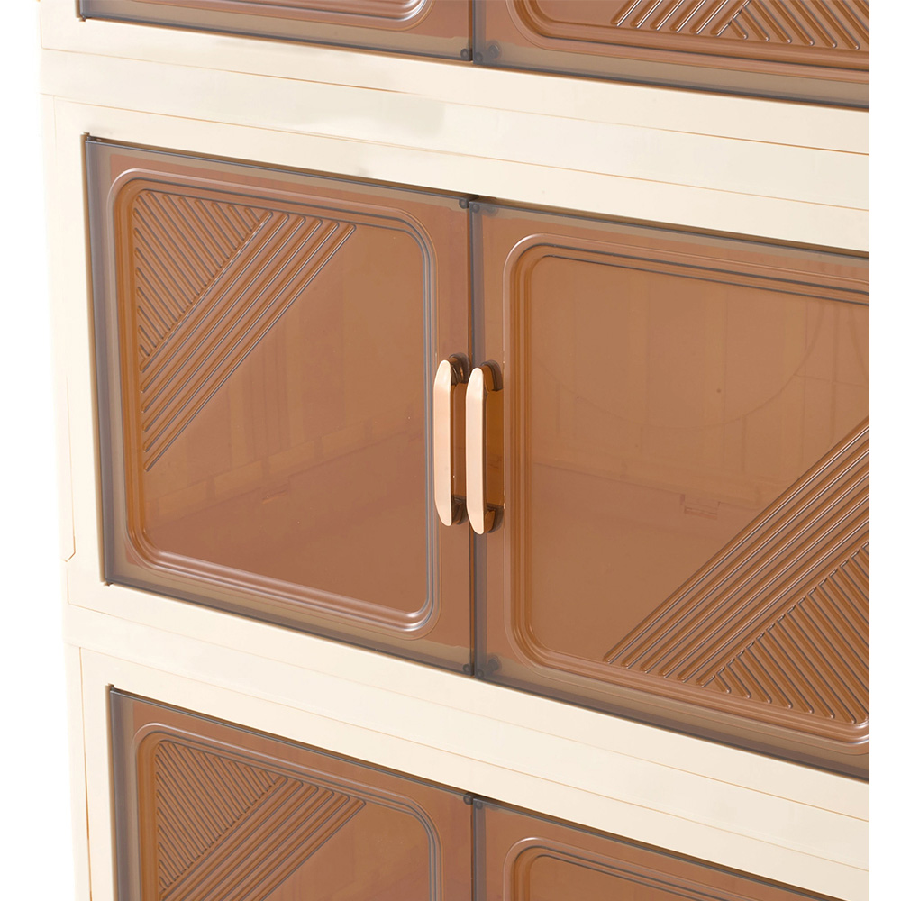 Living and Home 5-Tier Cream and Amber Transparent Foldable Storage Cabinet with Castors Image 5