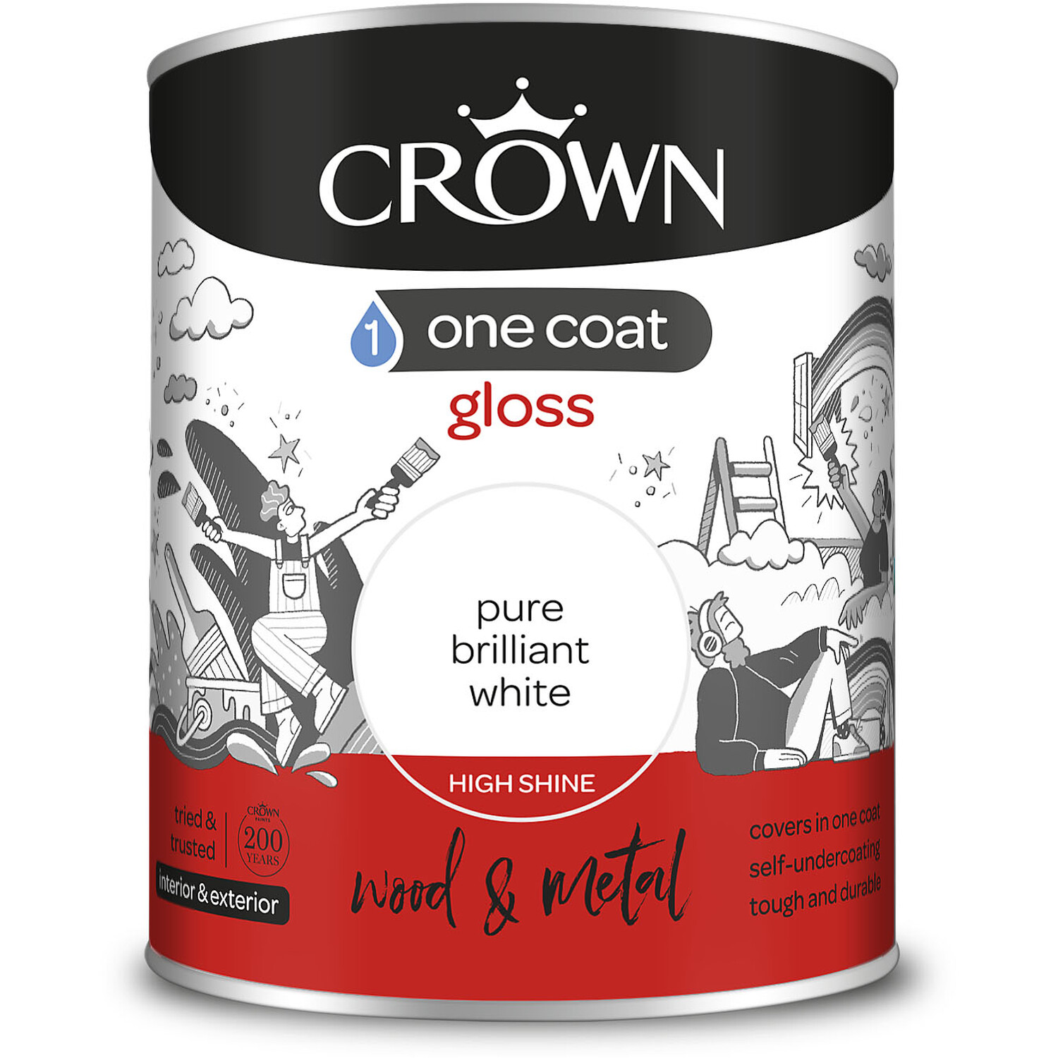 Crown One Coat Wood and Metal Pure Brilliant White Gloss Paint 750ml Image 2