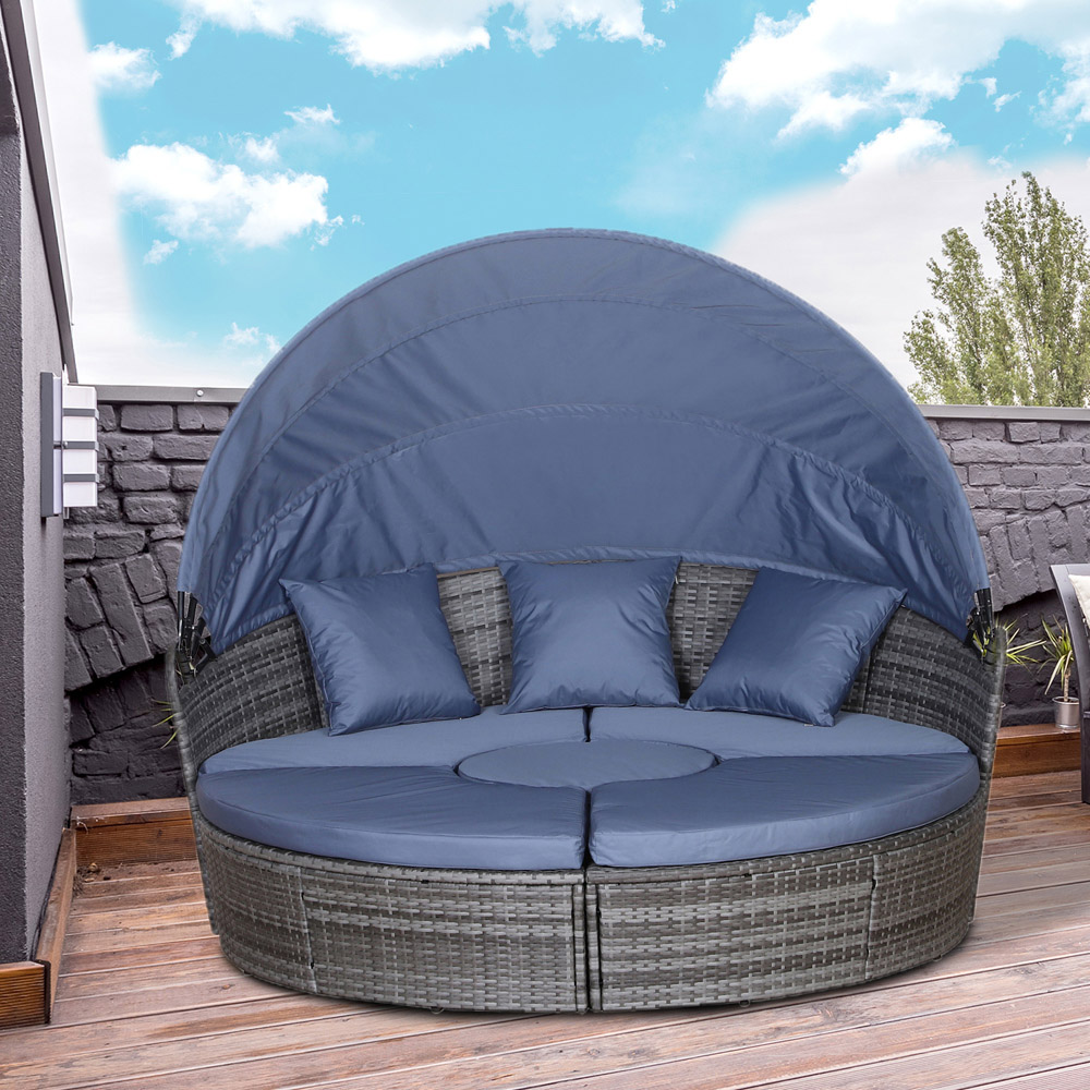Outsunny 6 Seater Grey Rattan Round Lounge Set with Retractable Canopy Image 7
