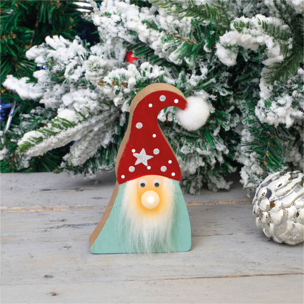 St Helens Light Up Nose Wooden Gonk Christmas Decoration 14cm Image 2
