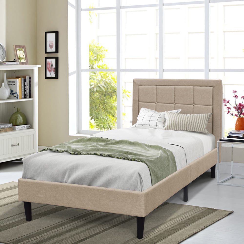 Brooklyn Single Stone Buttoned Headboard Bed Frame Image 3
