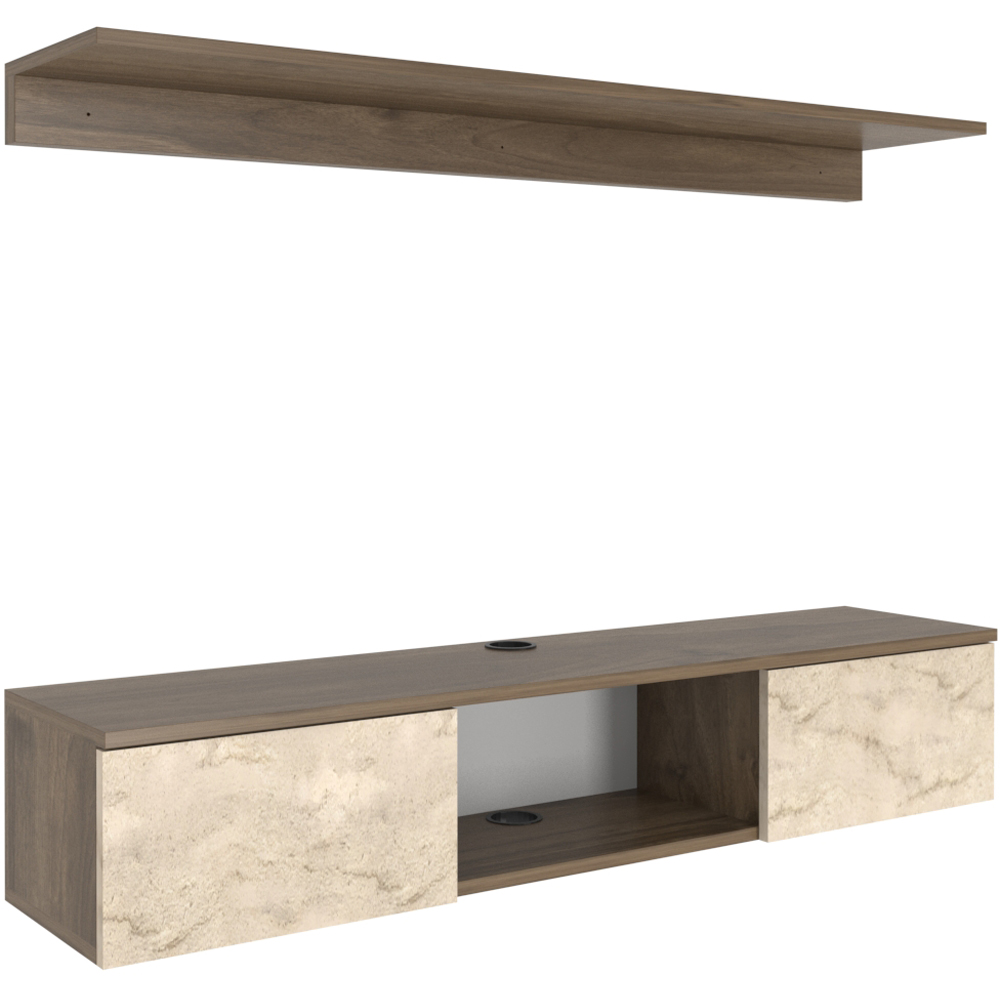 Decorotika Elia 2 Door Single Shelf Walnut Travertine Wall Mounted TV Unit with Wall Shelf Image 3