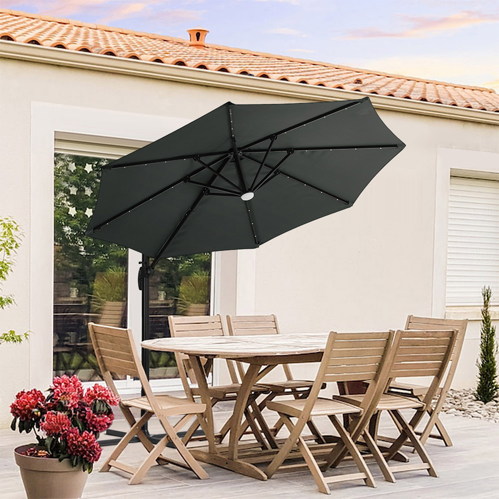 Living and Home Dark Grey LED Rotatable Cantilever Parasol with HDPE Base 3m Image 8