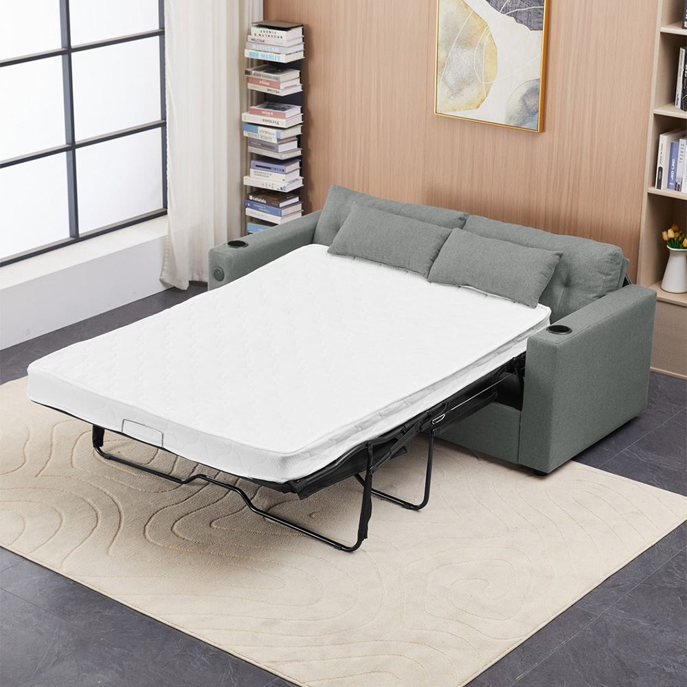 Living and Home 2 Seater Grey Linen Pull Out Sofa Bed with USB Port | Wilko