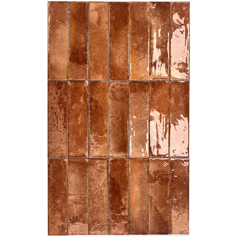 Top Ceramics Metro Brick Red Gloss Flat Bumpy Ceramic Wall Tile 65 x 250mm 0.82sqm Image 2