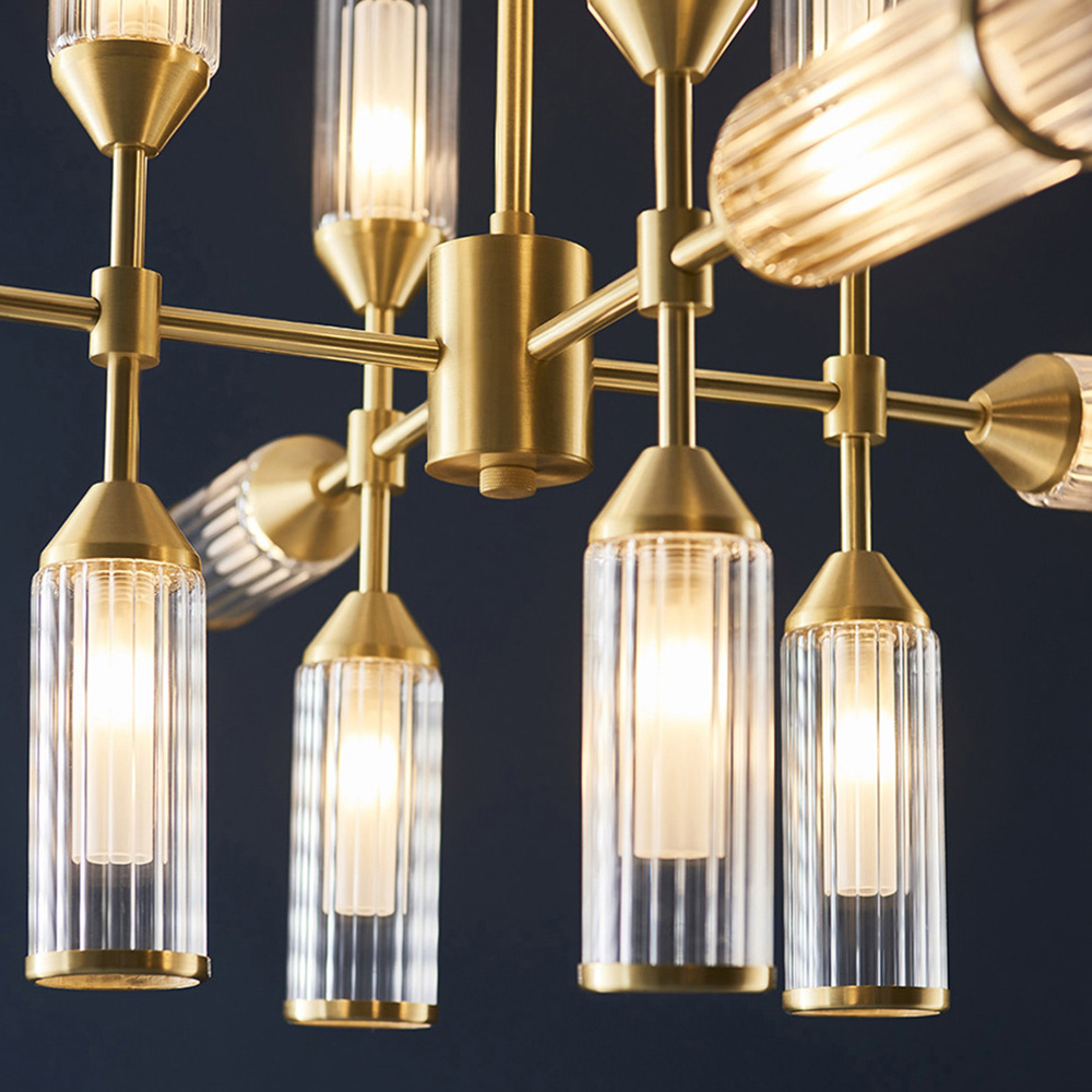 Merano Trieste Satin Brass and Frosted Glass 12 Light Ceiling Pendant Image 3