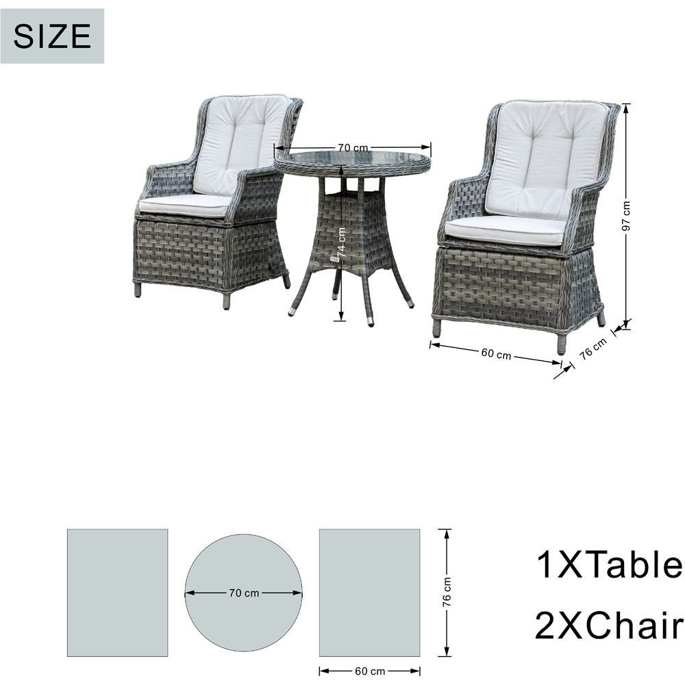Direct Wicker 2 Seater Grey Rattan Glass Top Bistro Set Image 9