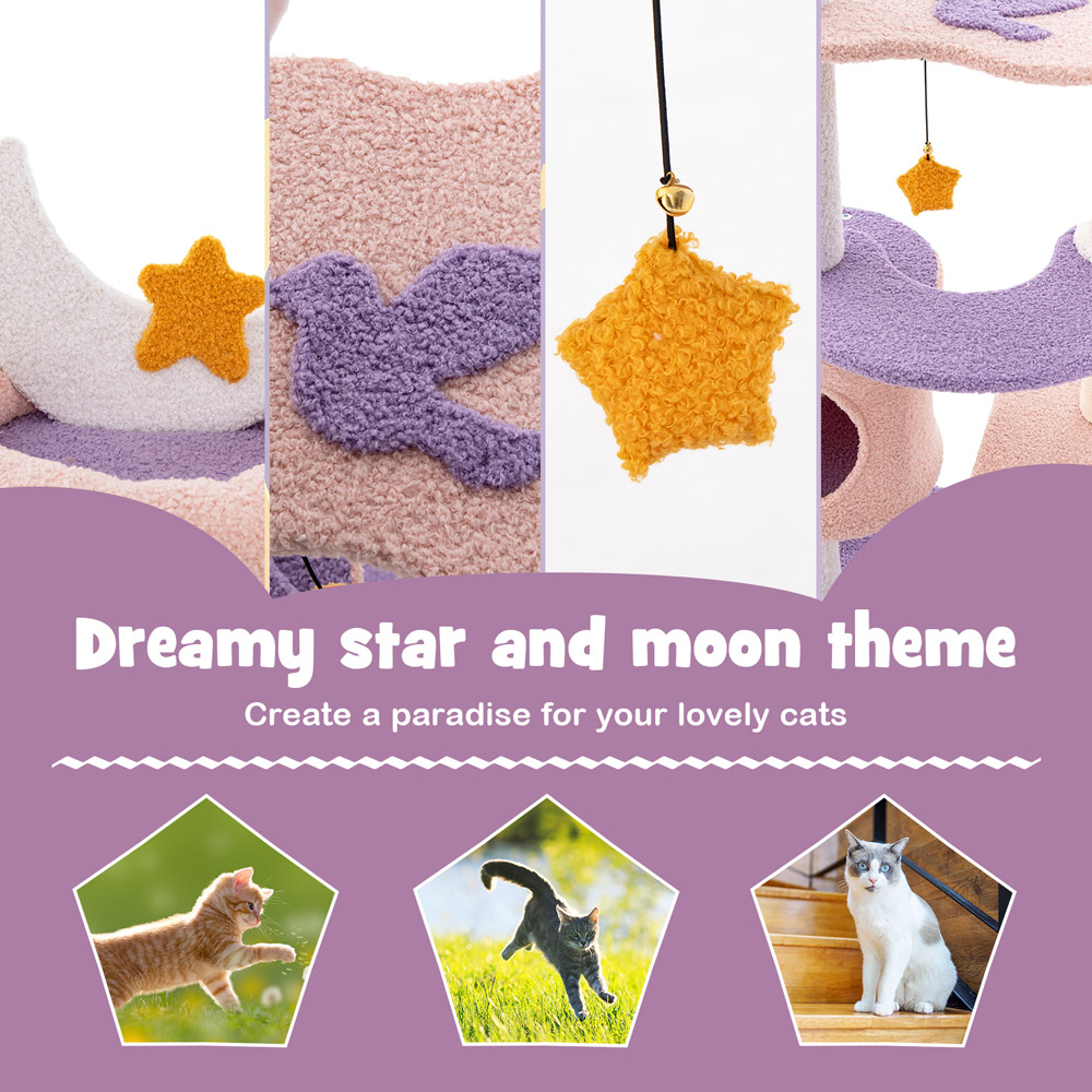 Costway Purple Multi Level Cat Tree with Sisal Covered Scratching Posts Image 8