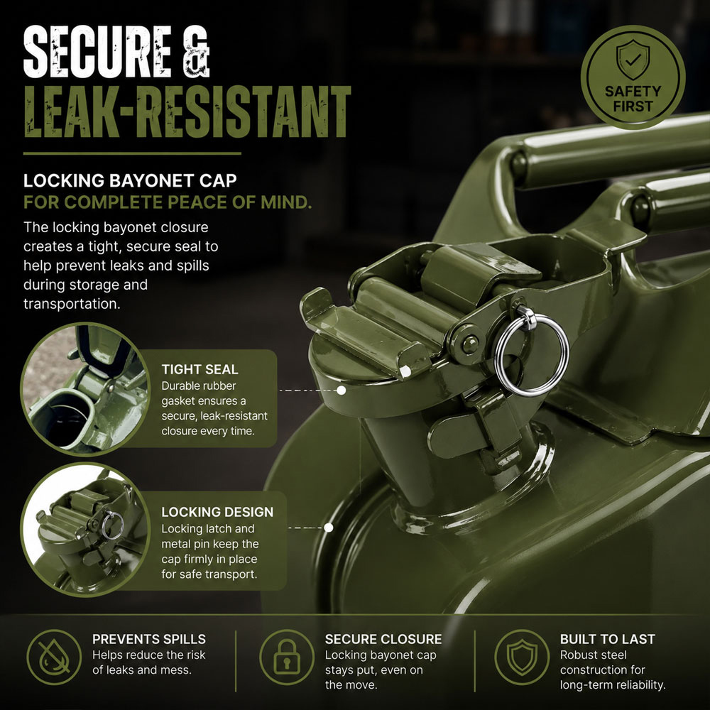 Autojack JC20L 20L Green Steel Heavy-Duty Triple Handle Jerry Can with Flexible Spout Image 5