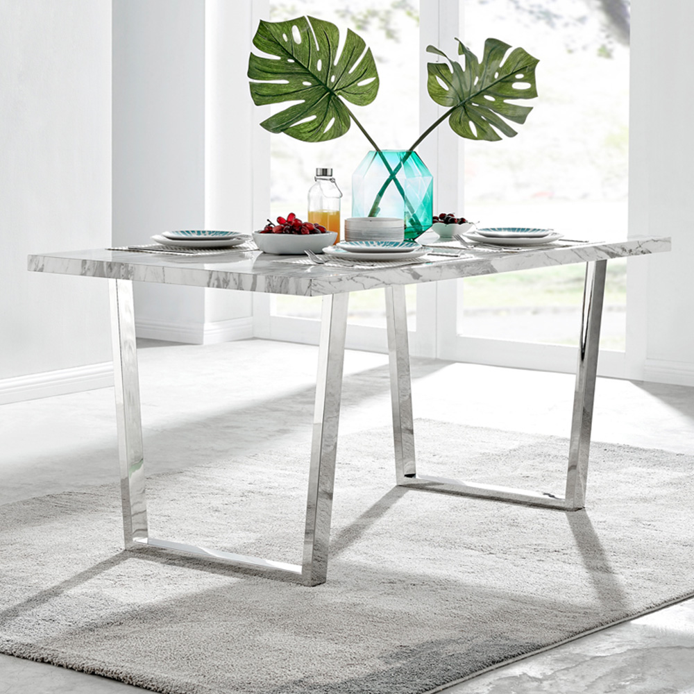 Furniturebox Solo 6 Seater White Marble Effect Dining Table Image 1