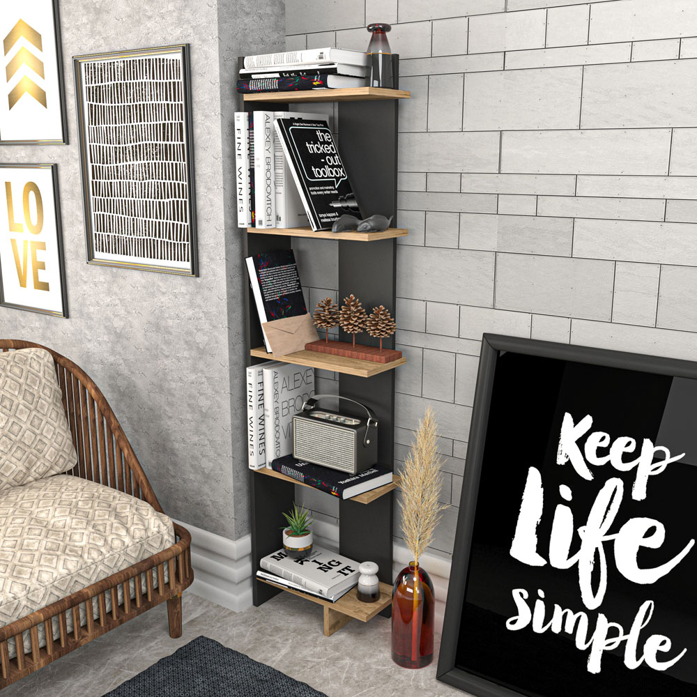 Decorotika Alis 5 Tier Black and Oud Corner Bookcase Image 4