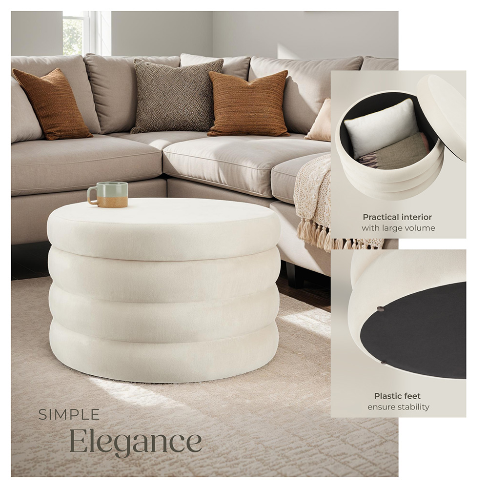 tectake Altu XL Cream Velvet Look Footstool Image 6