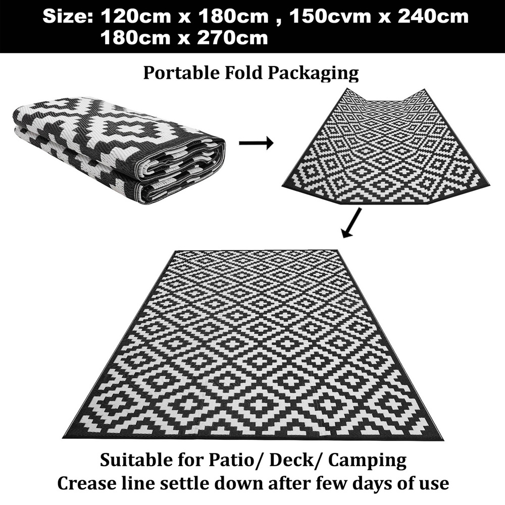 Green Decore Bliss Black and White Camping and Picnic Rug 180 x 270cm Image 9