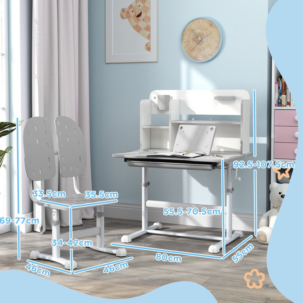 AIYAPLAY Grey Kids Tiltable Desk and Chair Set Image 9