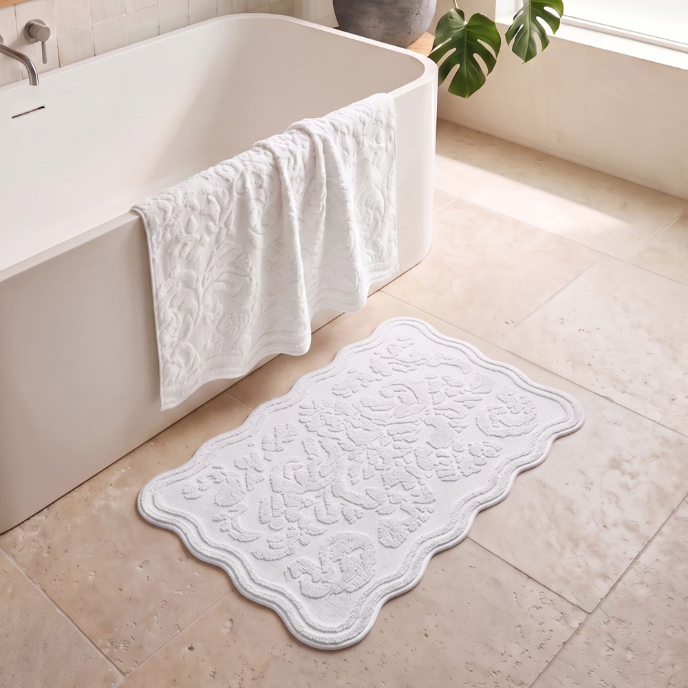 Allure Bath Fashions Gracie White Floral Jacquard Scalloped Hand Towel 50 x 85cm 2 Pack Image 6