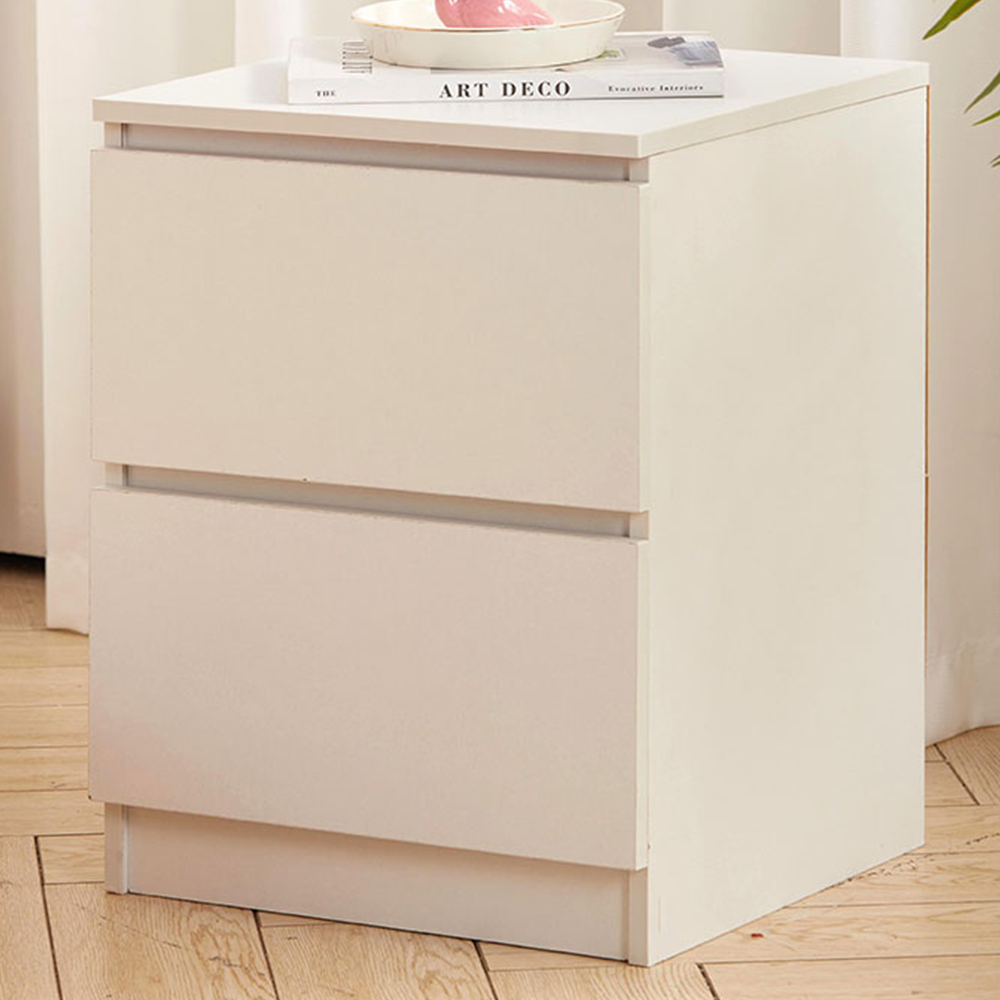 Living and Home 2 Drawer Warm White Bedside Table Image 1