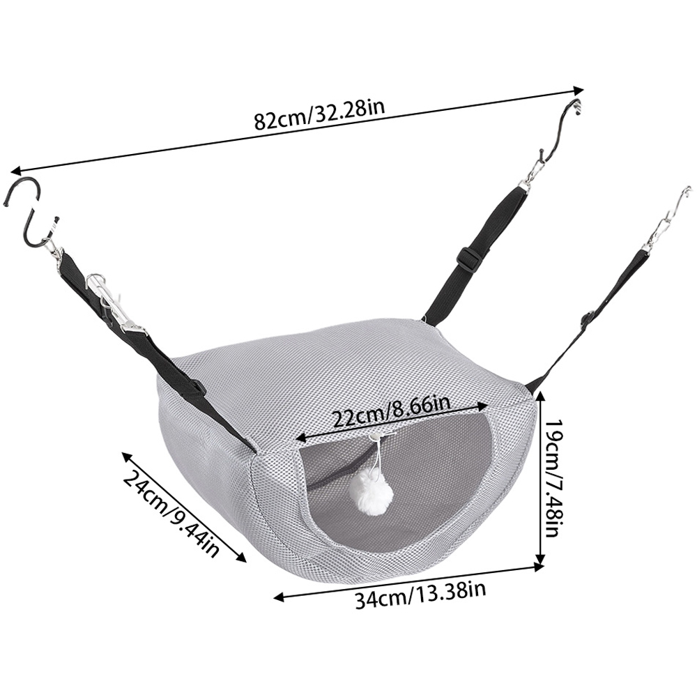 H&O Direct 19 x 82 x 24cm Grey Mesh Foldable Hanging Hammock Pet Bed with Pom Pom Image 6