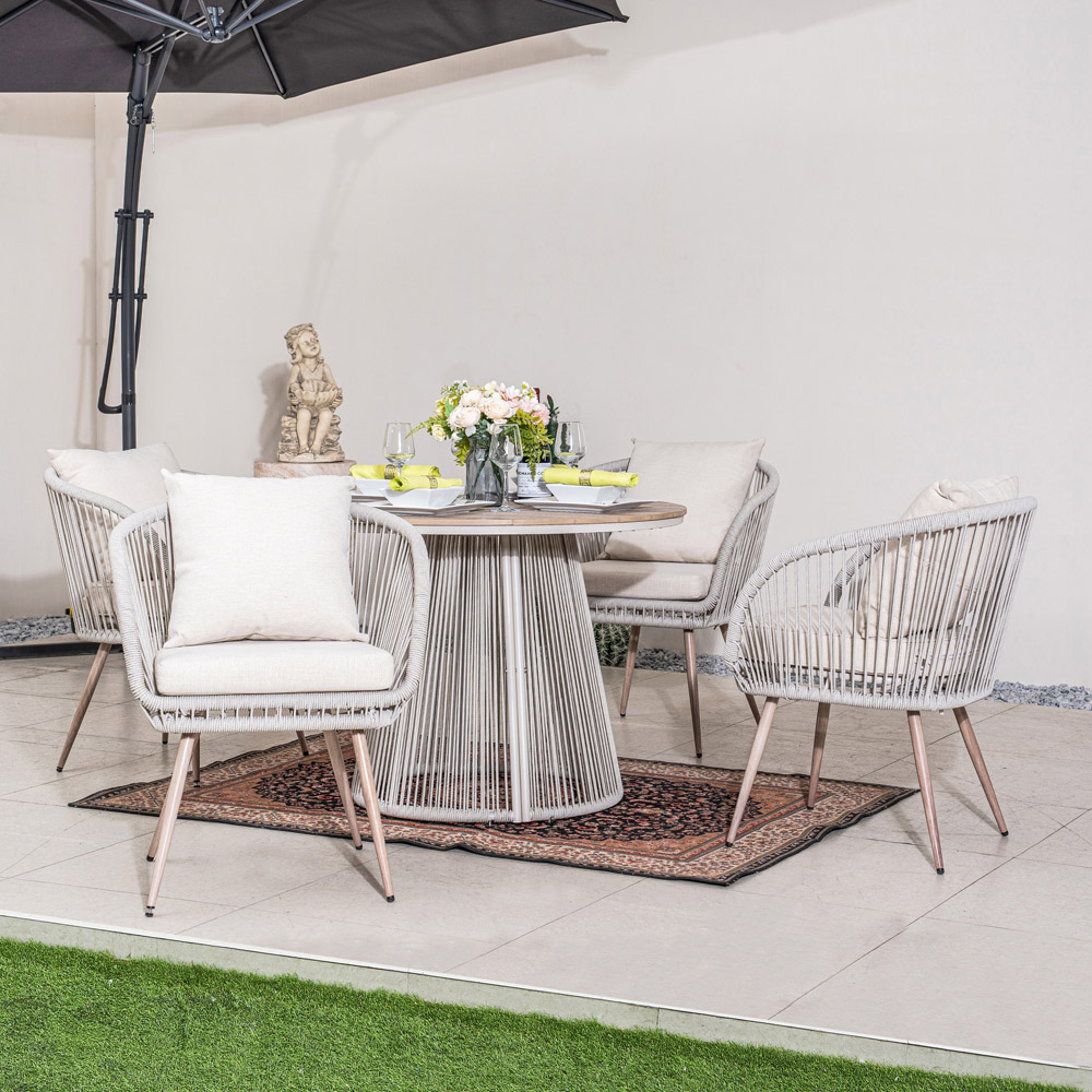 Direct Wicker 4 Seater Grey Iron Woven Round Garden Dining Set Image 4
