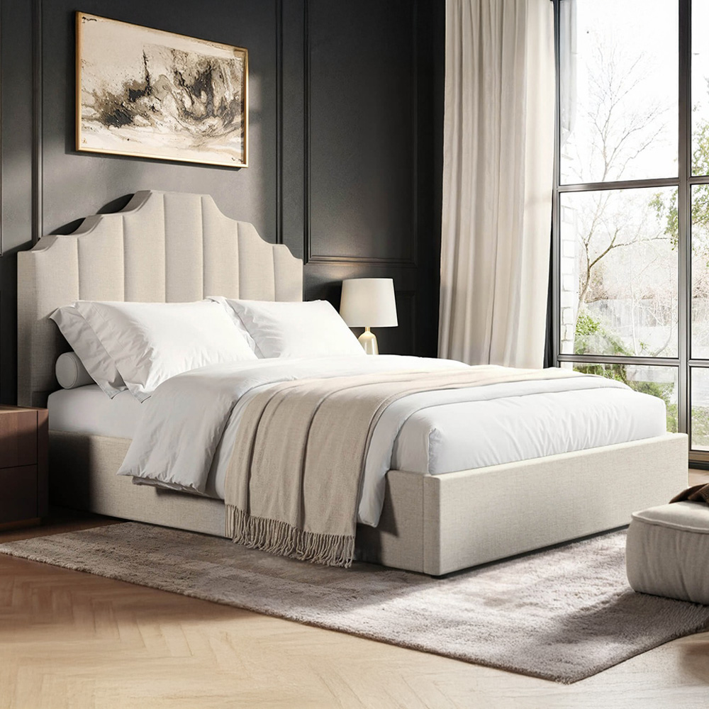 Flair Margot Double Beige Fabric Ottoman Bed Image 1