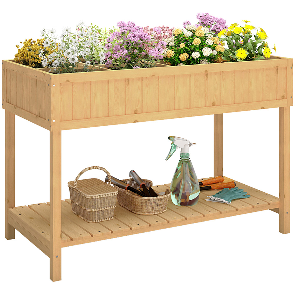 Outsunny Natural Wooden 8 Cube Herb Planter Stand with Shelf Image 1