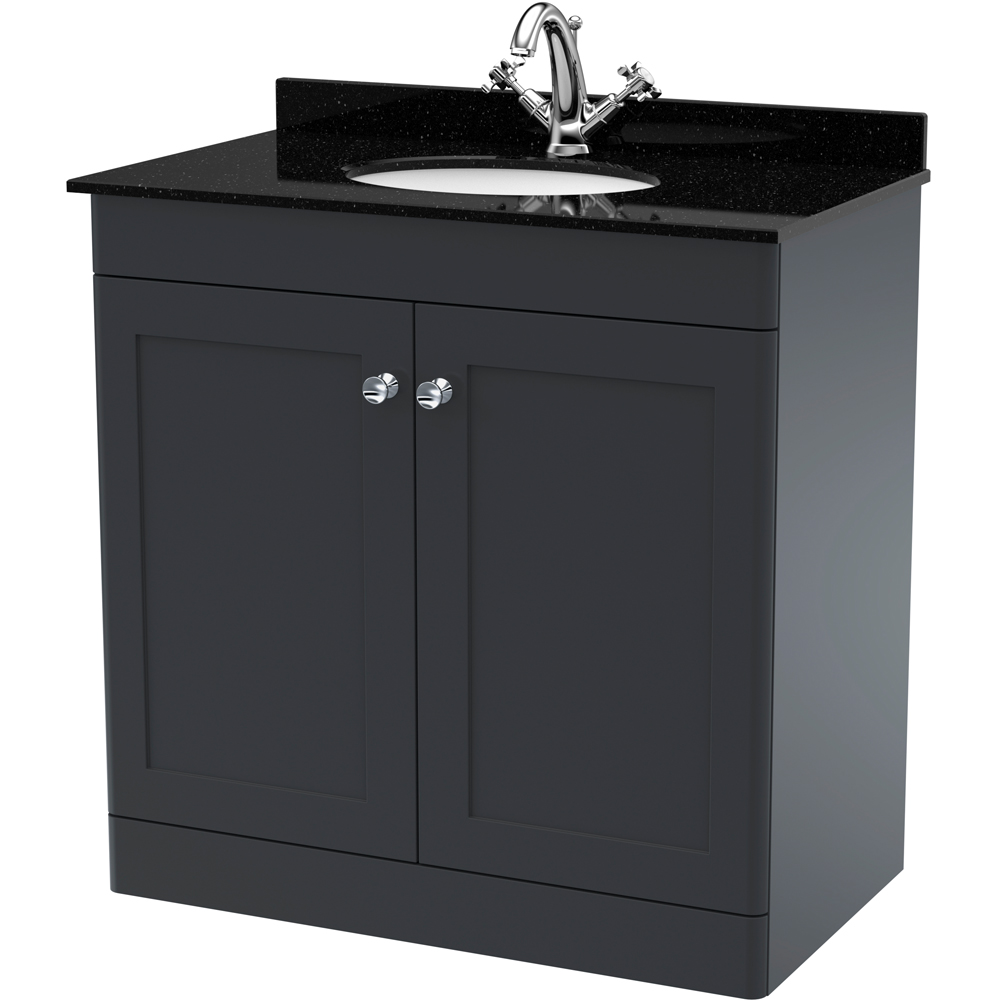 nuie Classique 2 Door Soft Black Floor Standing Unit and 1 Tap Hole Marble Top Oval Basin 800mm Image 1