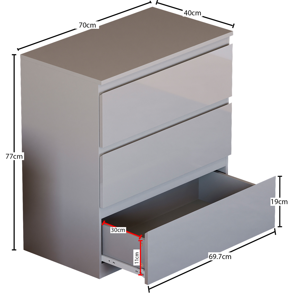 Vida Designs Glinton 3 Drawer Grey Chest of Drawers Image 7
