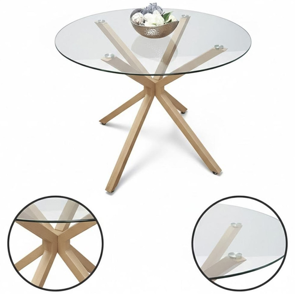 Portland 4 Seater Faux Leather Glass Tabletop Round Dining Set White Image 3