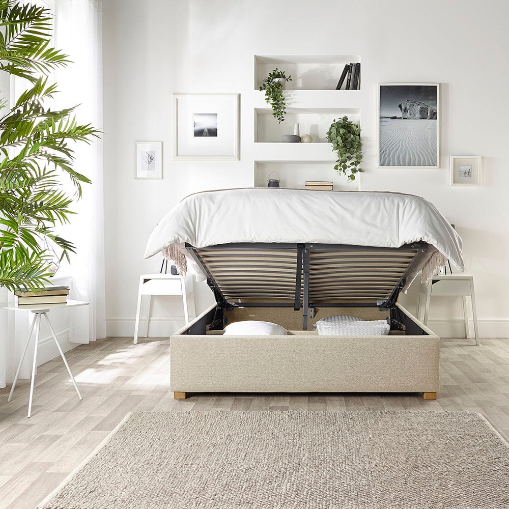 Catherine Lansfield Soho Small Double Natural Twill Ottoman Wing Bed Image 2