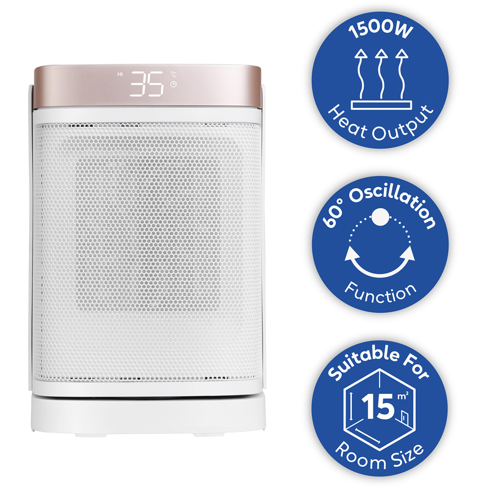 Russell Hobbs RHCH2001WCHAMP White and Champagne Square Oscillating Ceramic Heater 1500W Image 8