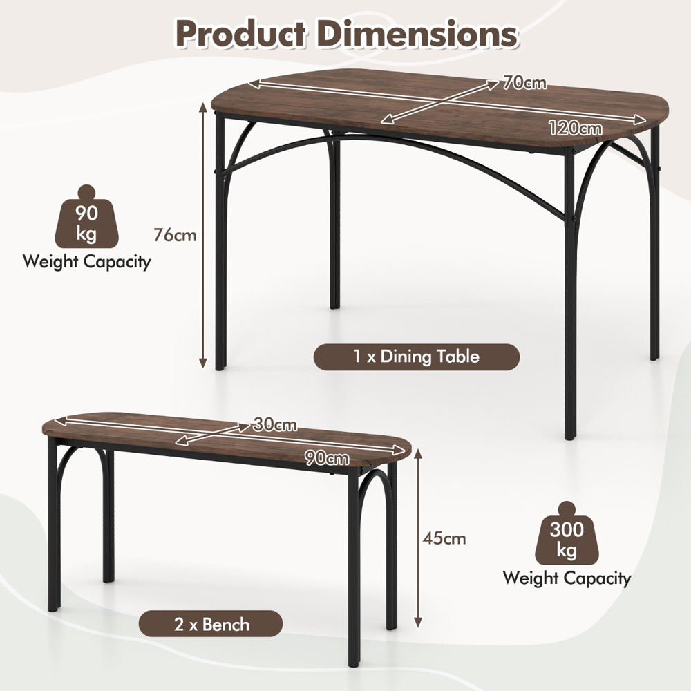 Costway 4 Seater Dining Bench Set Brown Image 9