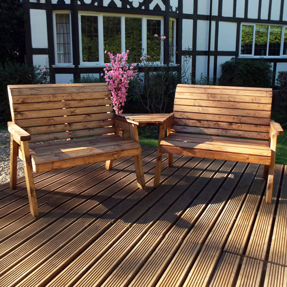 Samuel Alexander 4 Seater Chunky Rustic Wooden Garden Bench with Angled Tray Image 1
