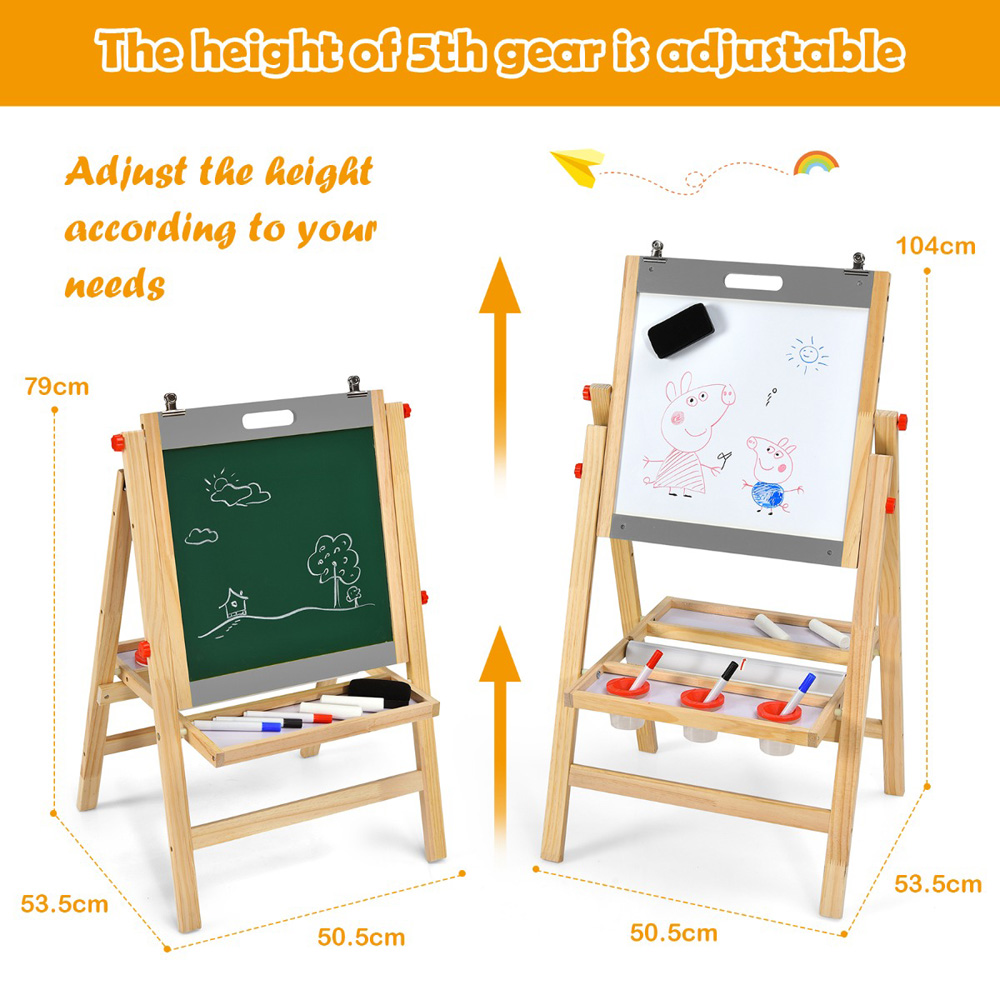 Costway 3 in 1 Grey Kids Double Sided Wooden Art Easel Image 9