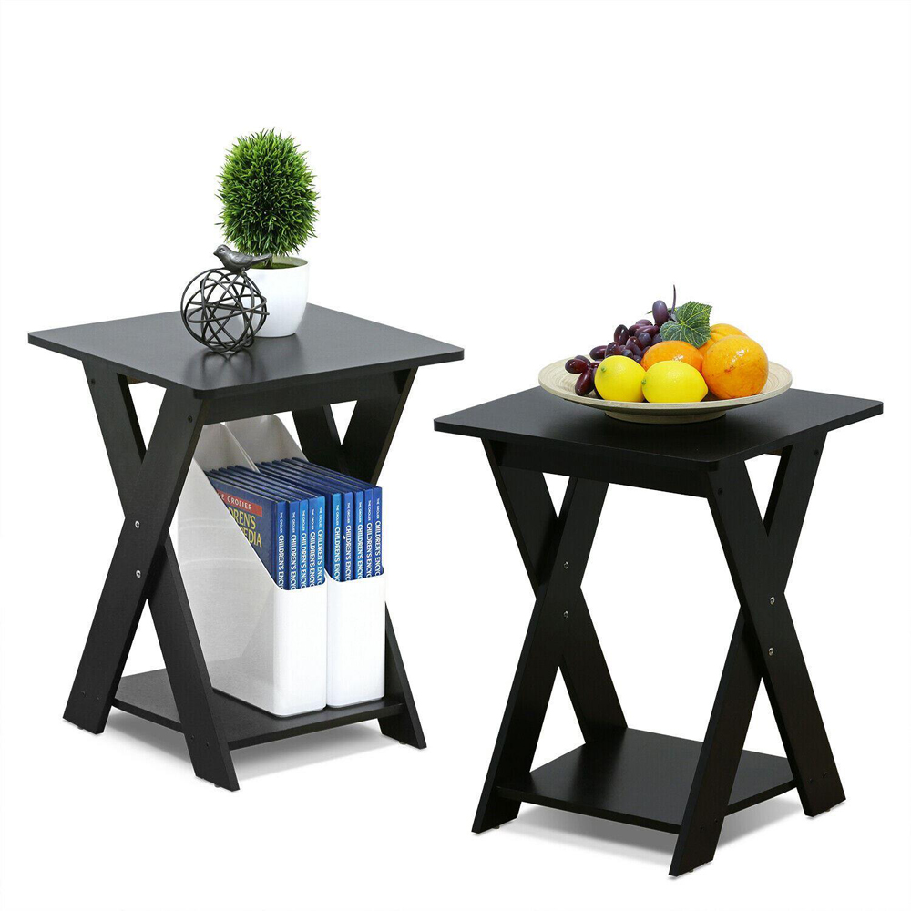 Walplus Modern Espresso Criss Cross End Table Set of 2 Image 3