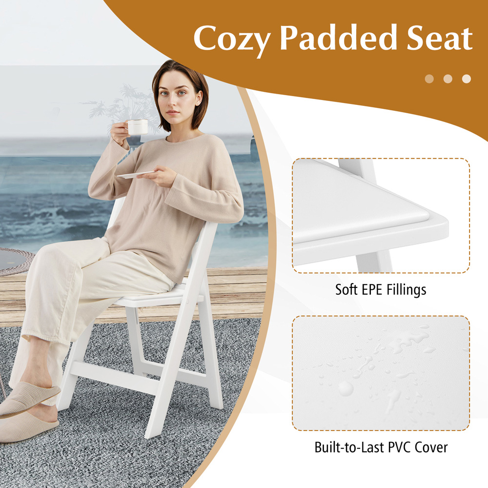 Costway Set of 4 White All-Weather Folding Dining Chairs with Padded Seats Image 6