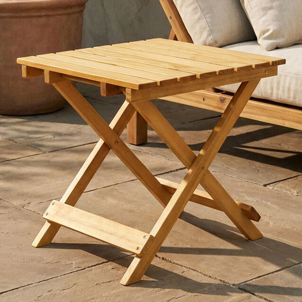 Premier Housewares Natural Wooden Folding Side Table Image 1